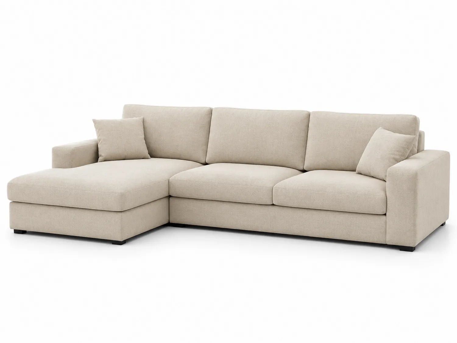 Sofa narożna z szezlongiem beżowa 275x190x85 cm tkanina