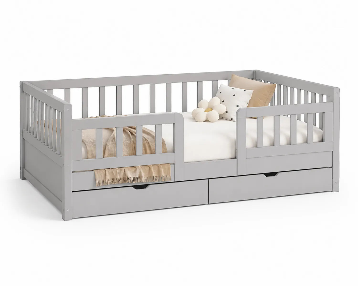 Łóżko dziecięce z szufladami 160x80 cm drewno sosnowe Szary