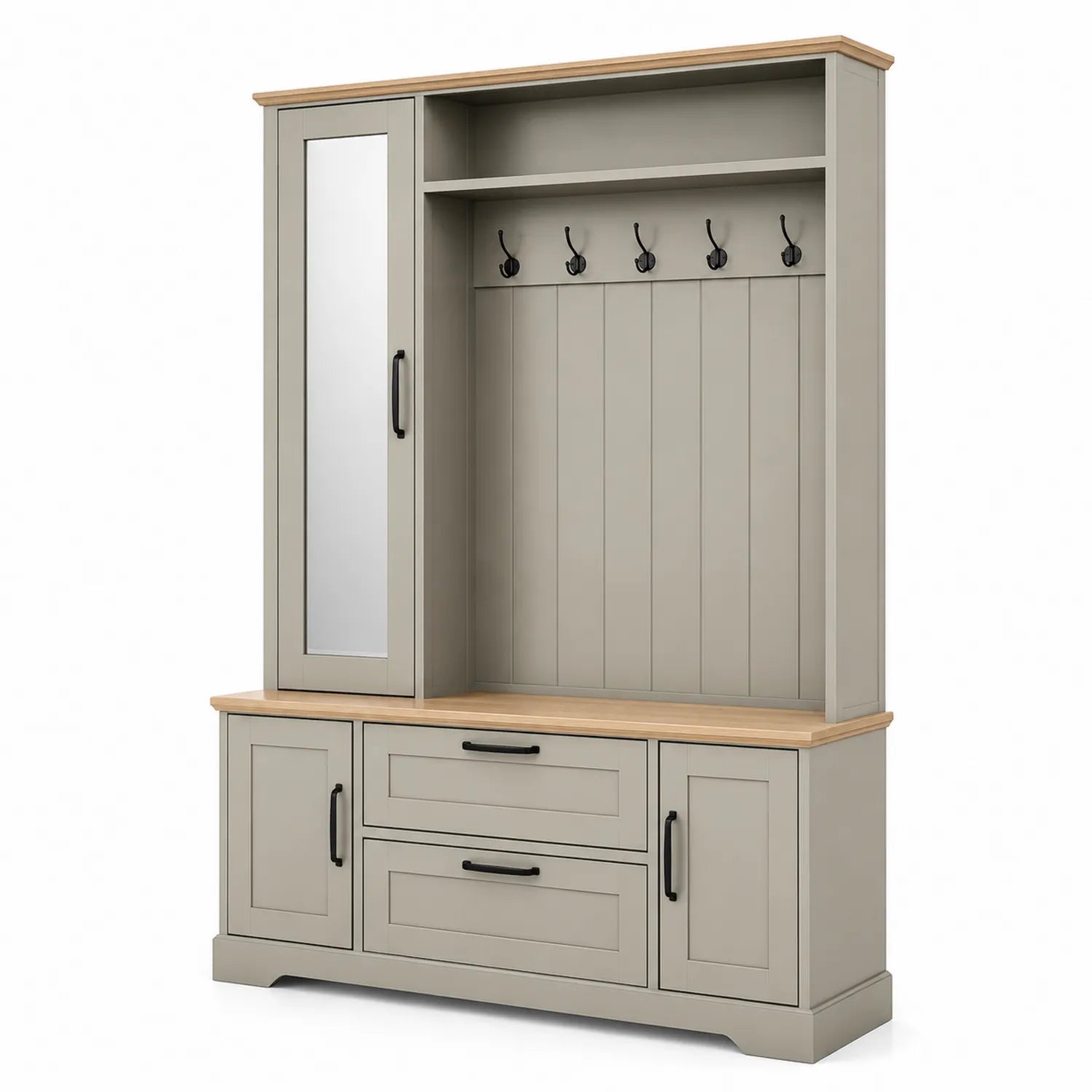 Wieszak do przedpokoju z lustrem MDF Szary 200x150x40 cm