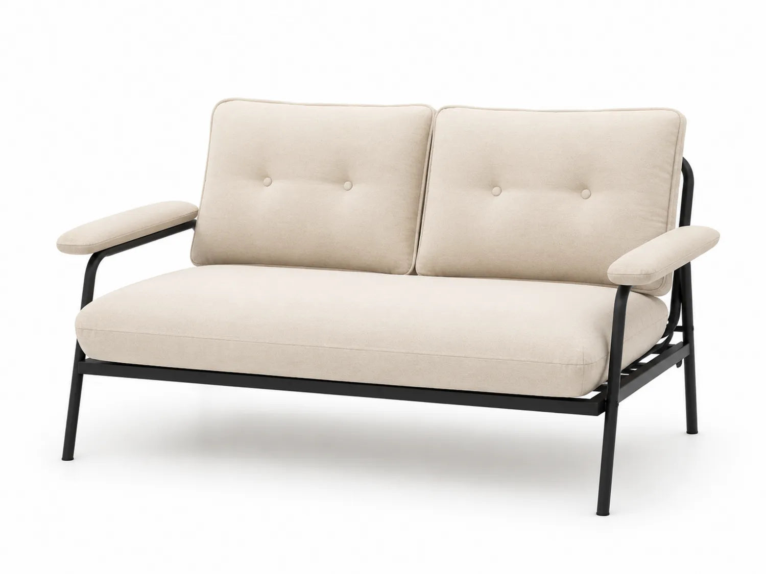 Sofa dwuosobowa metalowa z tkaniny poliestrowej beżowa