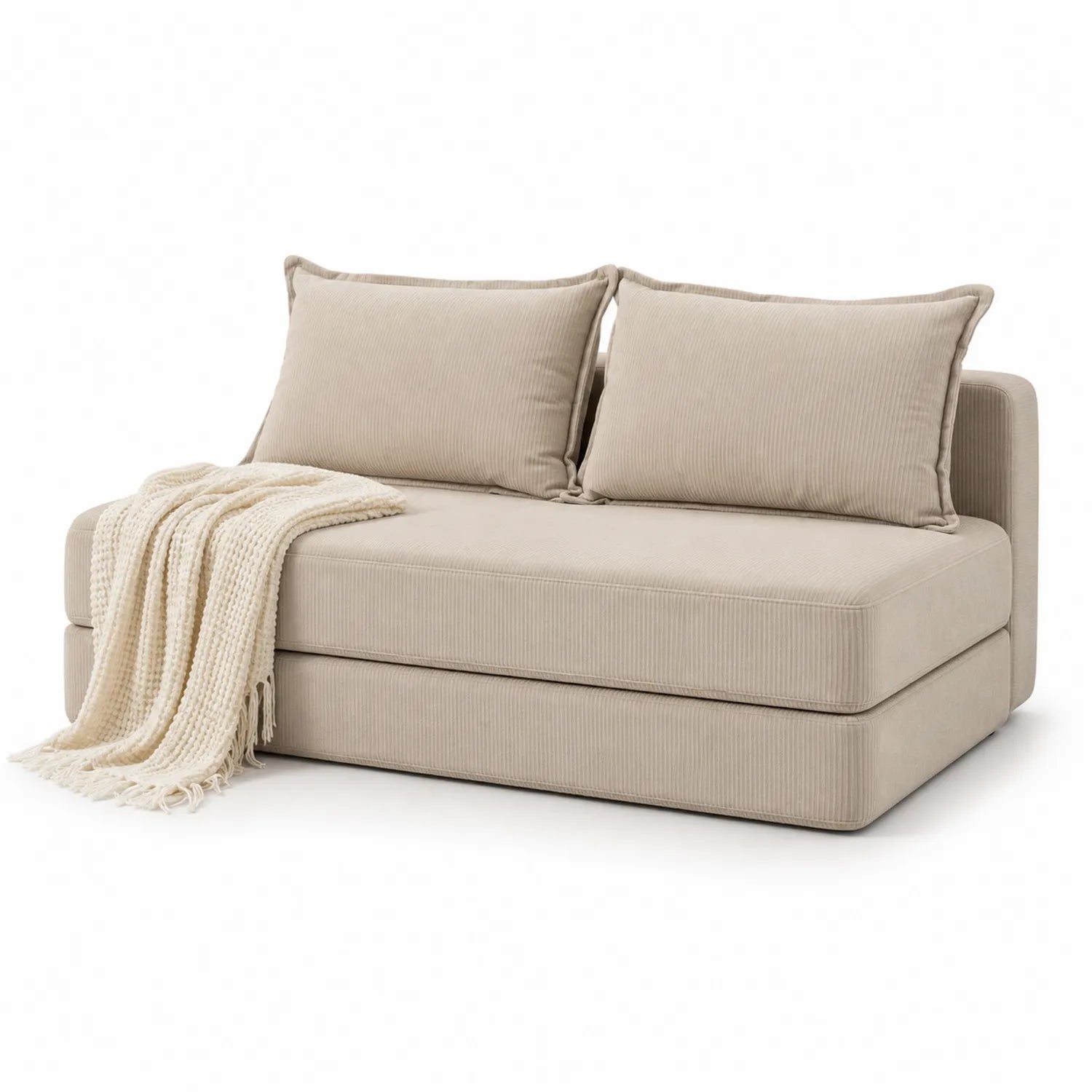 Sofa Rozkładana Sztruks Bawełniany Beżowa 200 cm x 100 cm