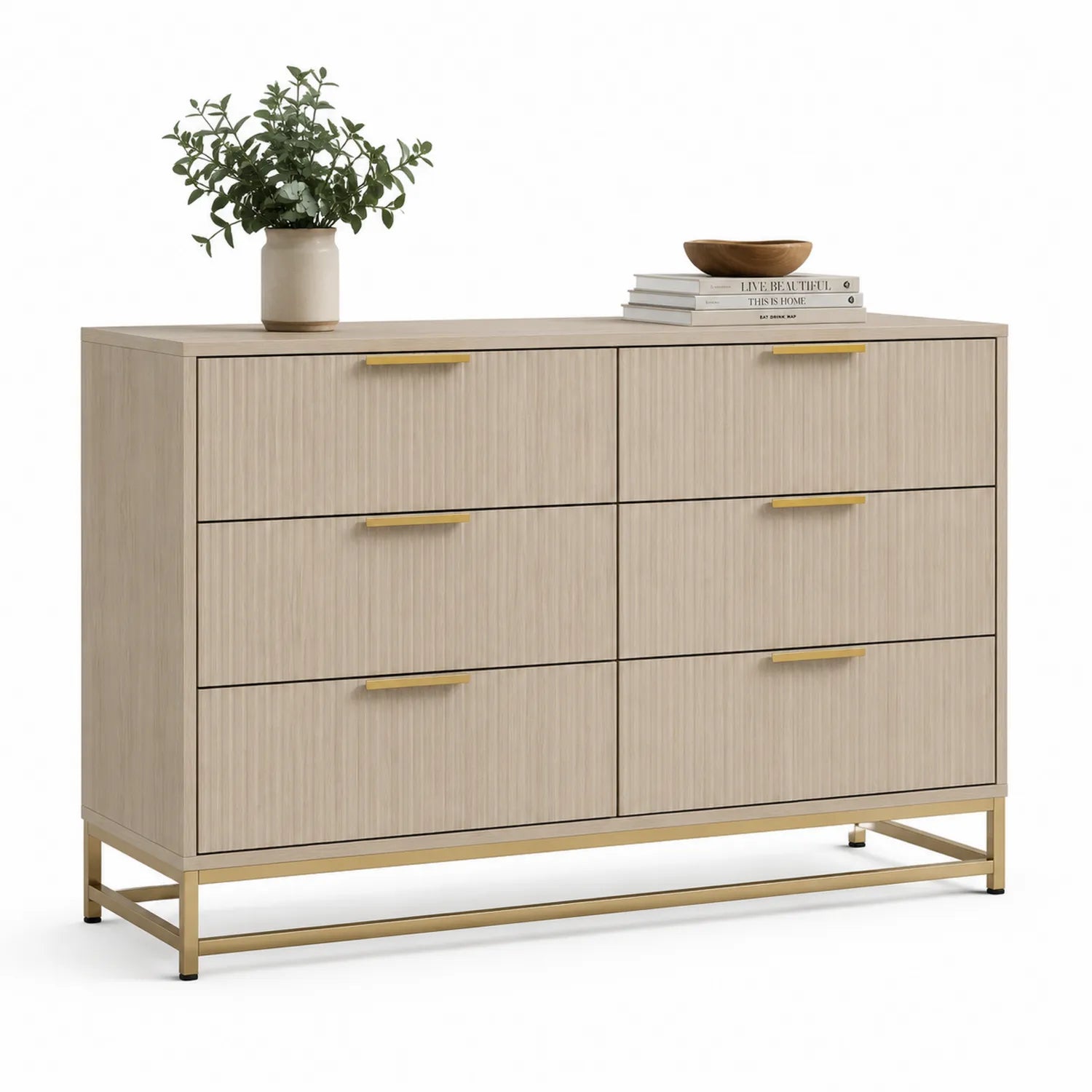 Komoda 6 szuflad Drewno Dębowe Stal 120x40x80 cm