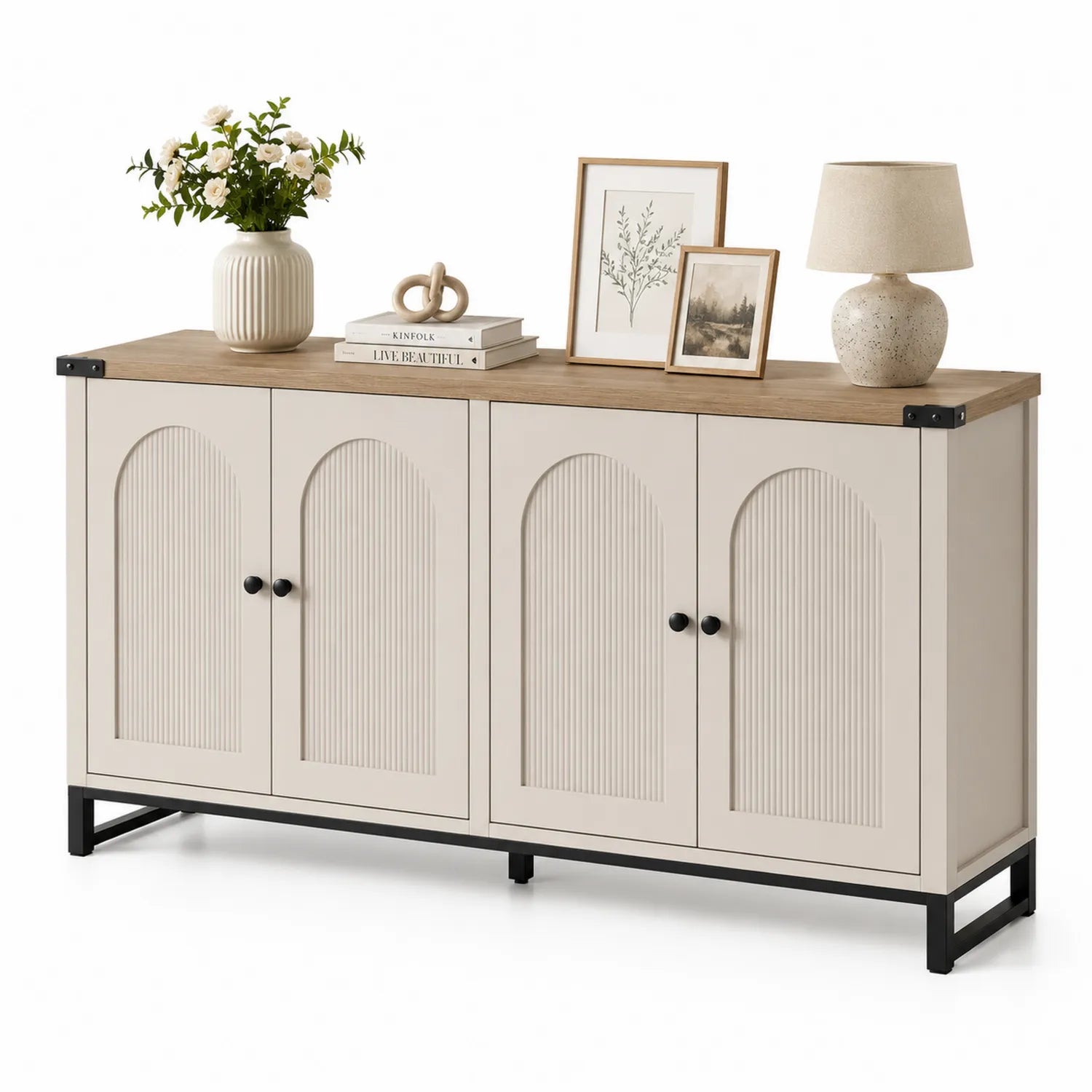 Kredens czterodrzwiowy z drewna inżynieryjnego, beżowy 120 cm