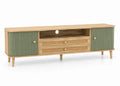 Szafka RTV z drewna i rattanu 150x40x50 cm Zielony/Naturalny