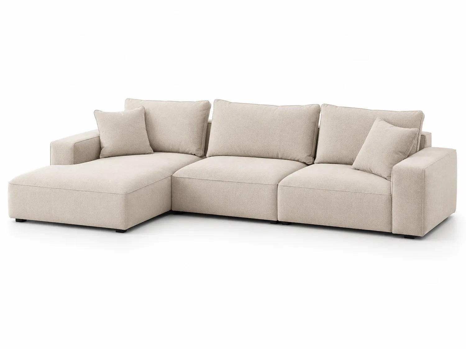 Sofa narożna lewostronna z poduszkami, 300x200x90 cm, Jasny Beżowy