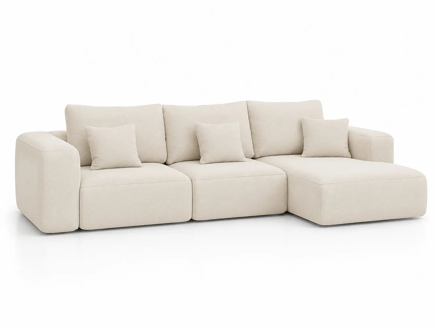 Sofa narożna z szezlongiem z poliestru beżowa 300cm
